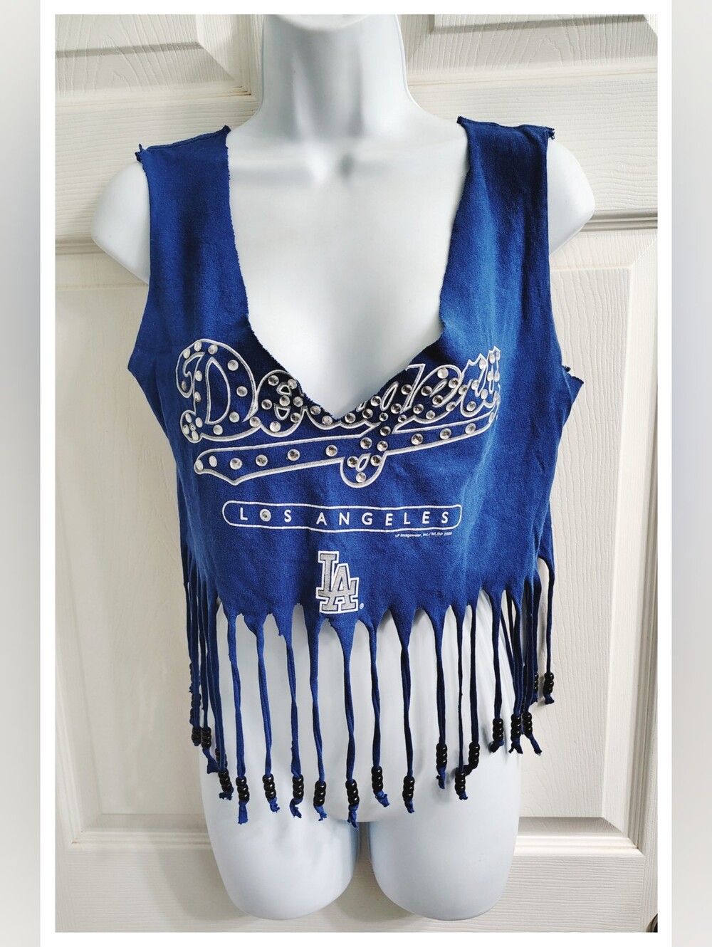 ⚾ Los Angeles Dodgers ⚾ V-Neck Crop Top w/Beaded Tassels & Rhinestones
